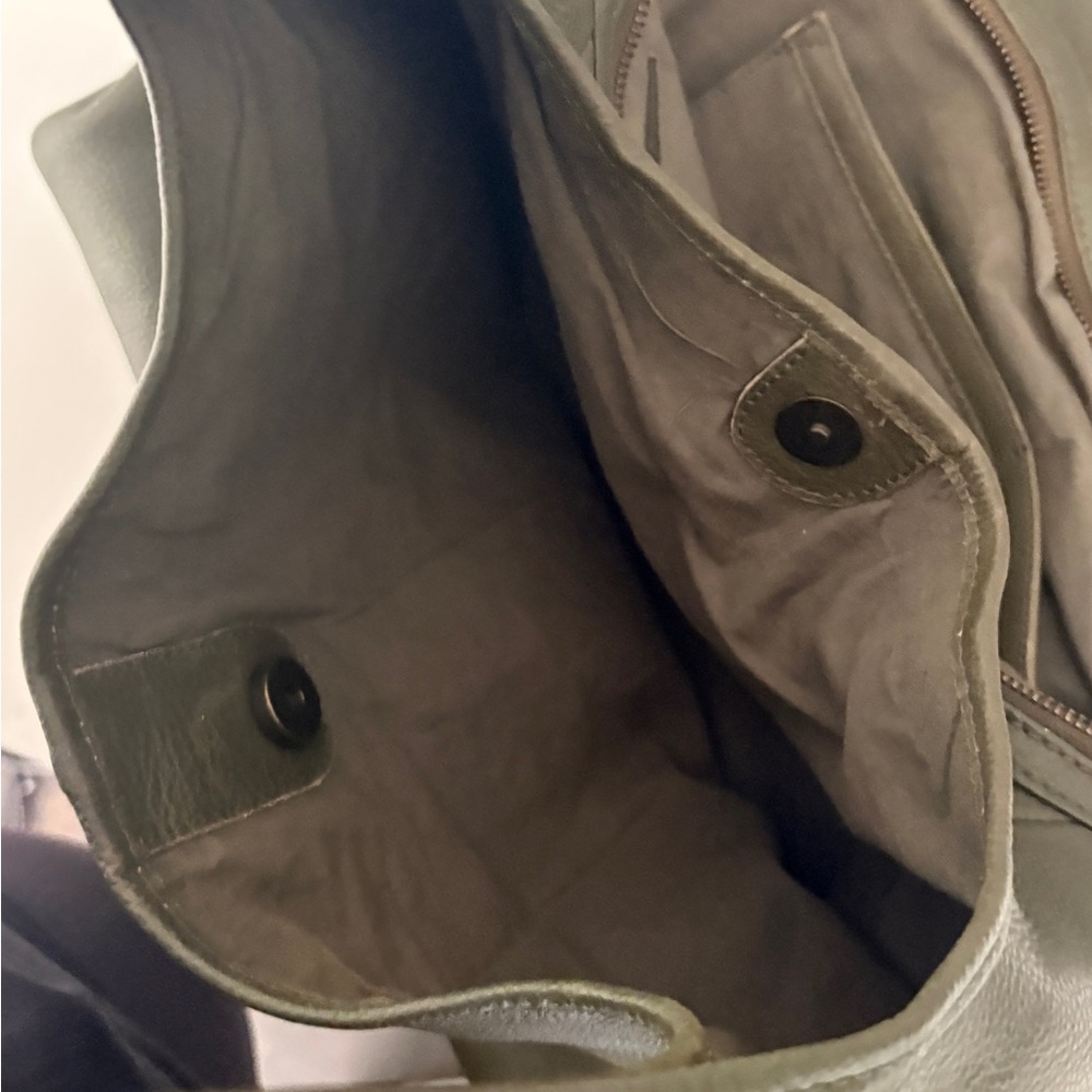 Boho Olive Green Leather Tote Bag - Picture 3 of 7